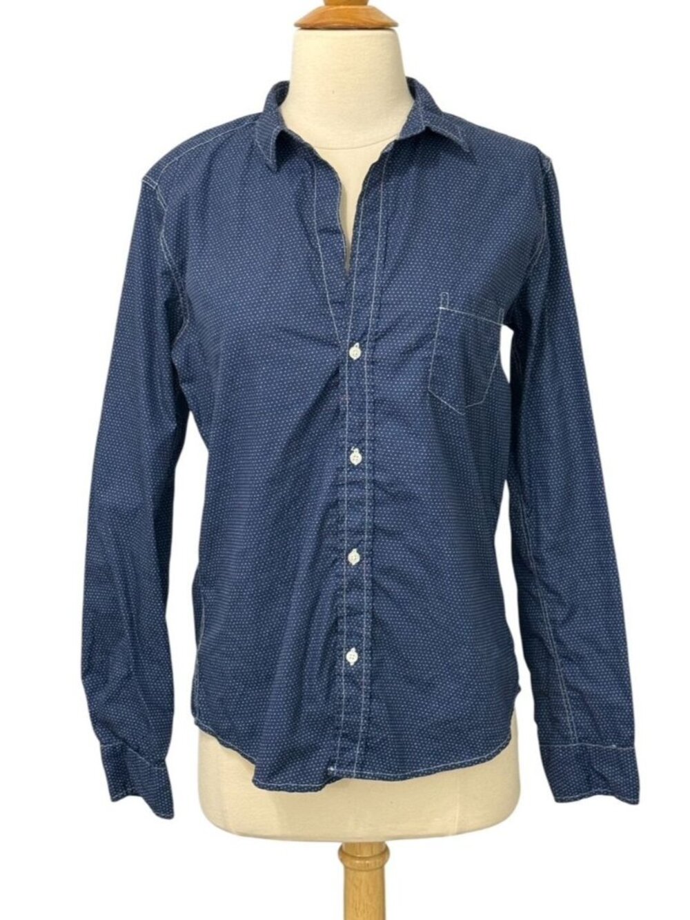 Frank & Eileen Women's Barry Button Up Shirt Navy White Polka Dot Cotton Size M